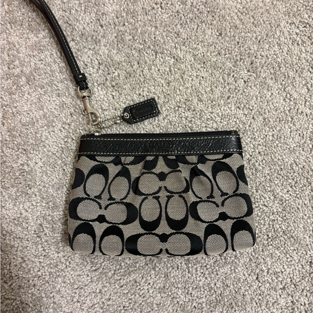 Coach Signature Black and Gray Clutch Wristlet